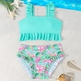 thumbnail image 2 of ZXLBBD Girl Swimsuits 2 Piece Floral Print Ruffle Separates Tankini Top with High Waist Bottom Kids Youth Cute Casual Beah Swimming, 2 of 7