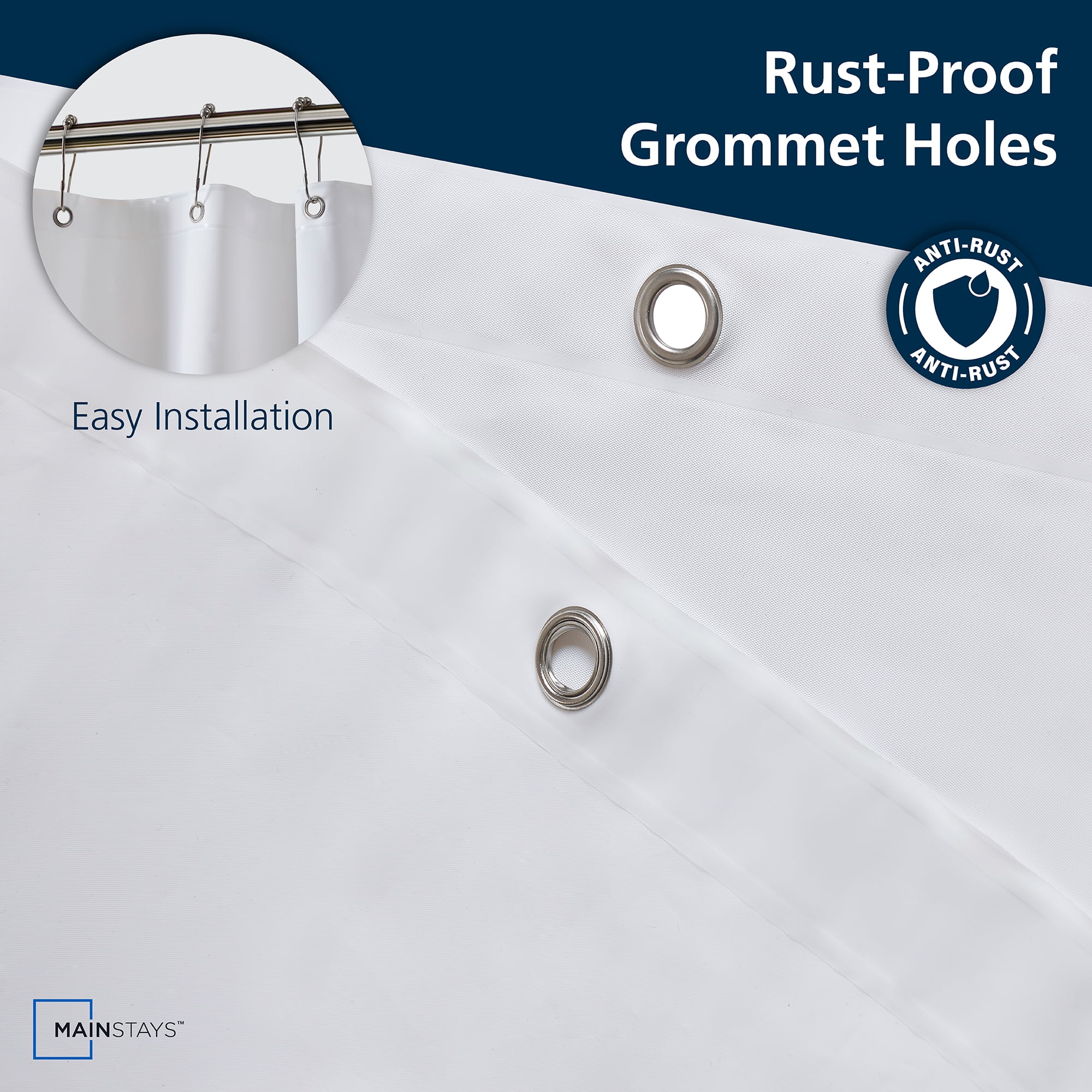 Mainstays Medium Weight PEVA Shower Liner 54" x 78" for Bathroom Stall, White