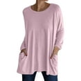 thumbnail image 1 of NINGMENG Womens Tops Solid Color Crew Neck Long Sleeve Long Pockets Tops Pullover T Shirts Holiday Wear,Pink,S, 1 of 5