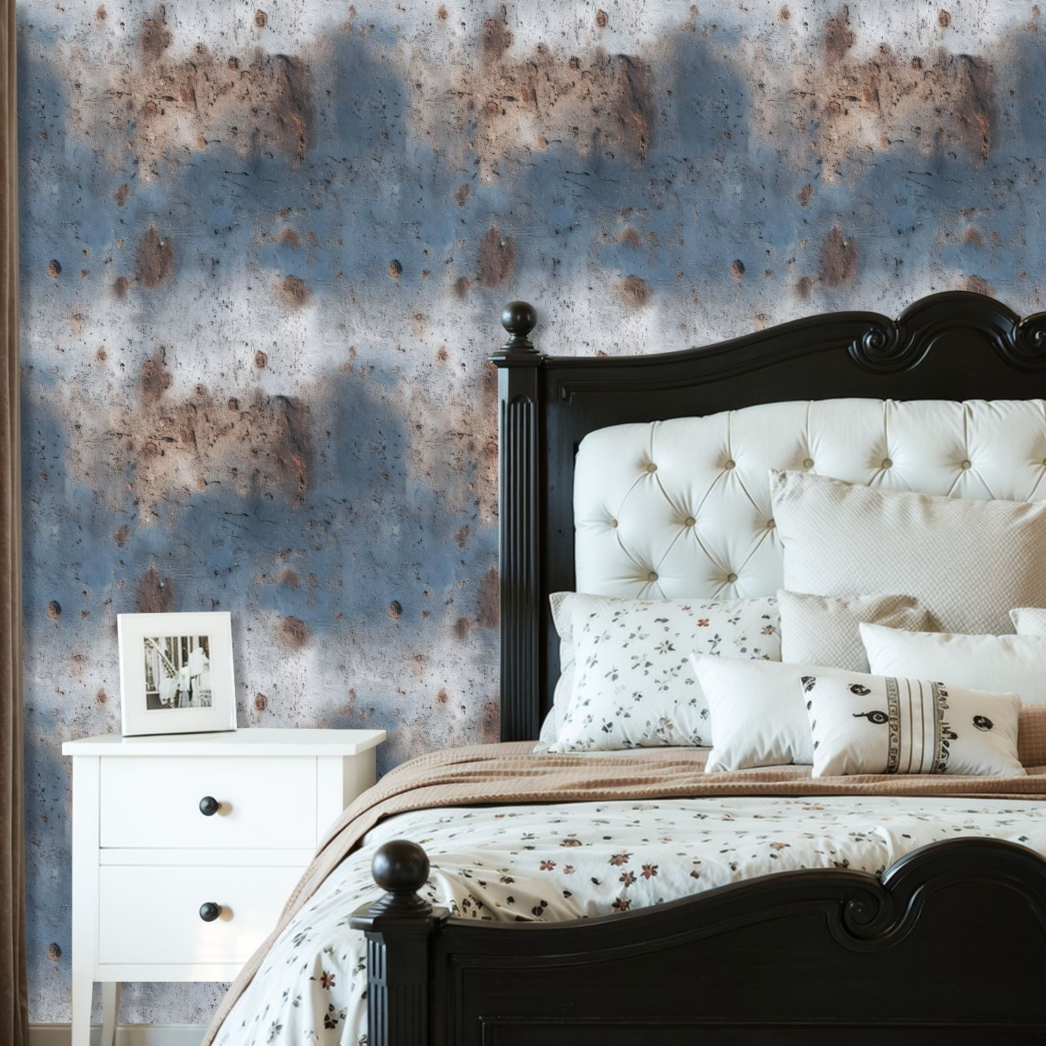 Modern Industrial Weathered Concrete Wall Texture Peeling Blue Paint Rust Wall Mural 23.6in x 9.8ft Self Adhesive Removable Wall Paper Renter Friendly Wallpaper for Bedroom Cabinets