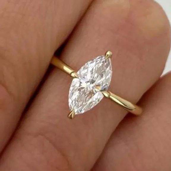 2CTW Marquise Cut Moissanite Solitaire Engagement Ring 14k Yellow Gold Plated