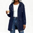 thumbnail image 2 of Mifsaly Rain Jacket for Women Mid Length Water Resistant Zip Up Hooded Windbreaker Jackets Drawstring Elastic Outdoor Fall Winter Outerwear with Pockets Navy,XL, 2 of 8