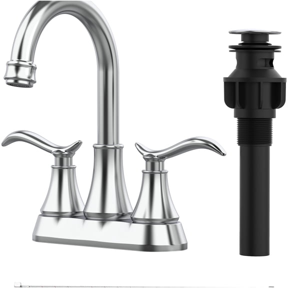 JERFIT 4-inch Centerset Bathroom Sink Faucet with Pop-Up Drain, High Arc Dual Handle Chrome Vanity Faucet, Easy Install 360° Swivel Spout