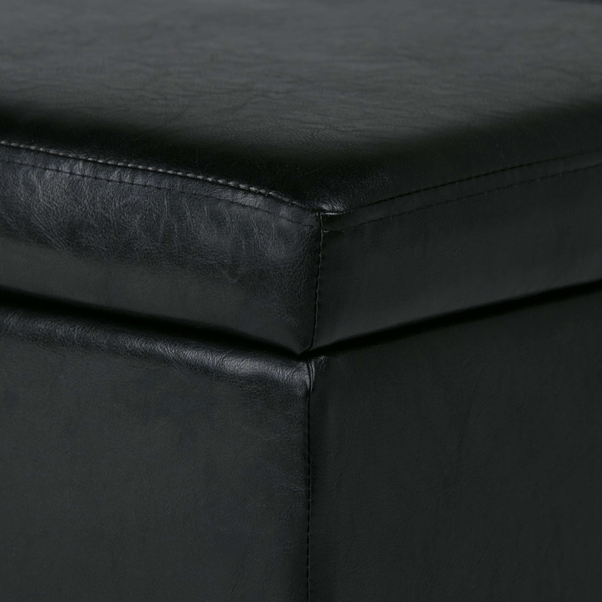 Simpli Home Avalon 48 inch Wide Solid Wood Rectangular Upholstered Storage Ottoman Bench, Carbon Black