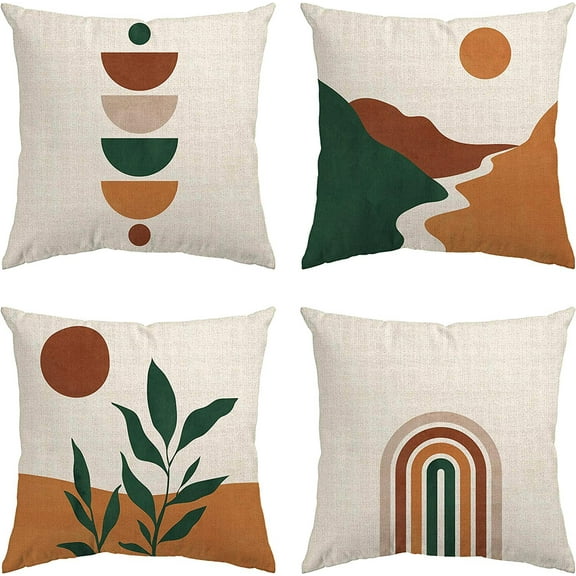 Boho Throw Pillow Covers Mid Century Bohemian Geometric Abstract Modern Decorative Pillow Cases Home Decor Standard Square 18x18 Inches Pillowcases