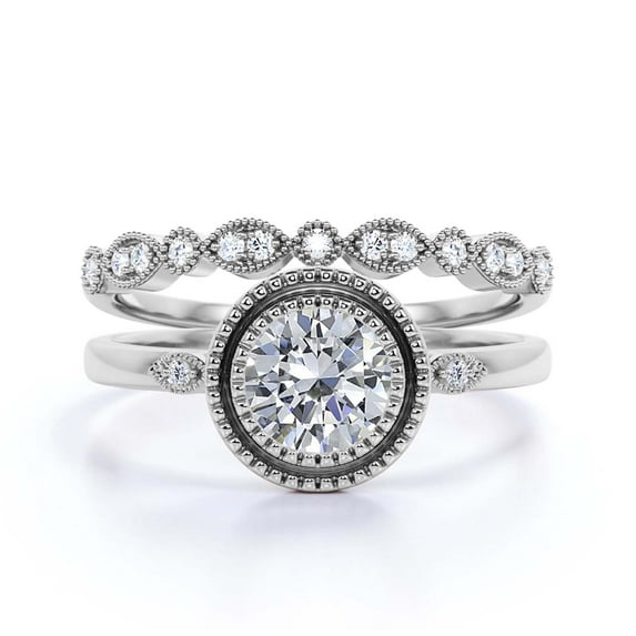 Gorgeous Art nouvea 1.60 Ct Round Cut Diamond Moissanite Engagement Ring, Boho Moissanite Wedding Ring, One Matching Band in 925 Sterling Silver With 18k White Gold Plating Gift For Her, Promise Ring