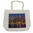 thumbnail image 1 of City Love Shopping Bag, Urban Life Themed Skyscrapers with Dock and Boats Modern Landscape Photography, Eco-Friendly Reusable Bag for Groceries Beach and More, 15.5" X 14.5", Cream, by Ambesonne, 1 of 2