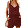 thumbnail image 2 of Verano sin mangas romper mujeres casual Scoop Masajeadores de cuello botón Abrigos plumas cintura tie Tank Top jumpsuit con bolsillo, 2 of 6