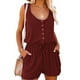 thumbnail image 2 of Mameluco sin mangas de verano para mujer, mono informal con cuello redondo y botones en la cintura, camiseta sin mangas con bolsillo, color burdeos XXL, 2 of 6