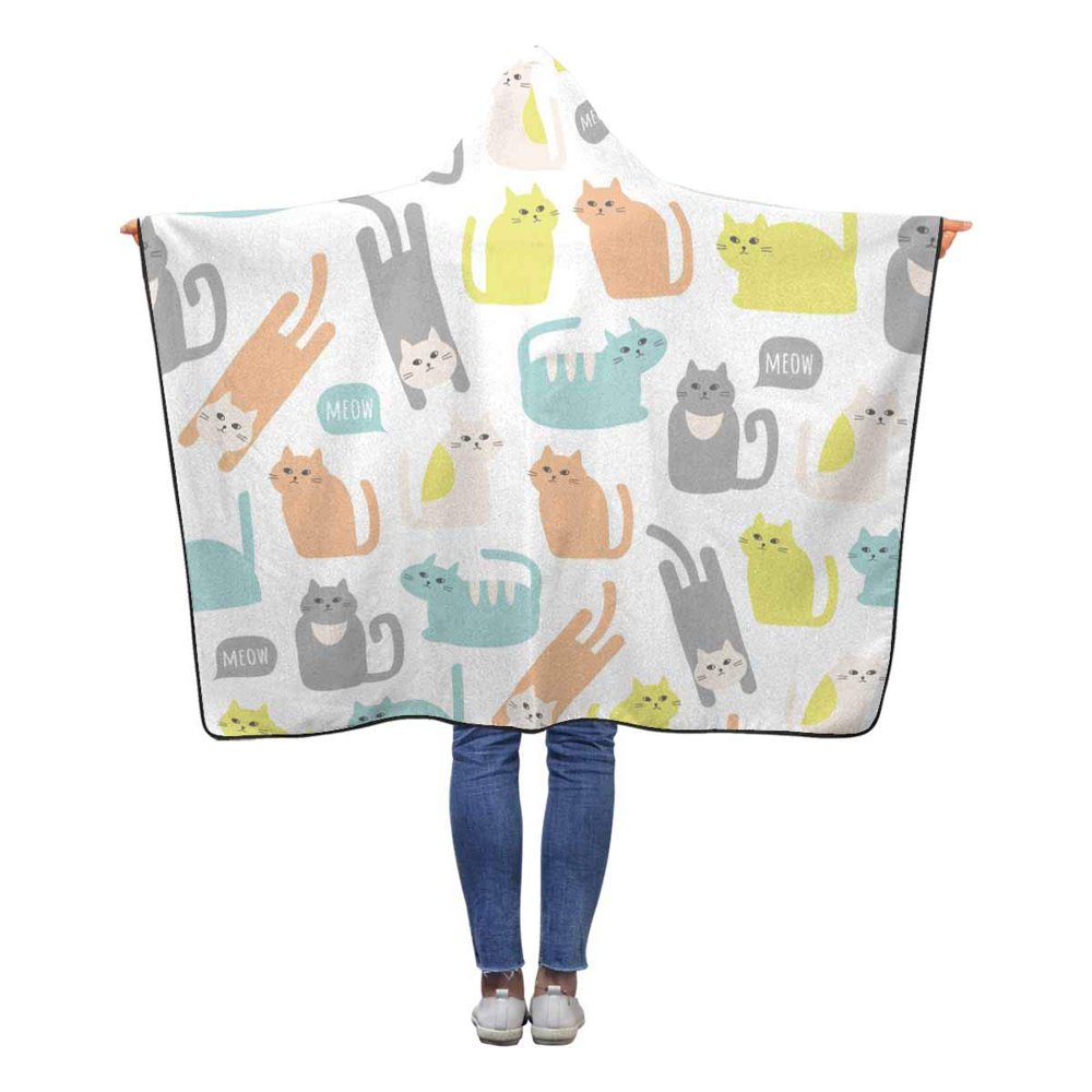 ASHLEIGH Colorful Cute Cats Hooded Throw Blanket 50x60 inches Kids