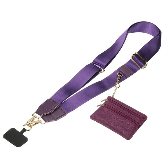 Uxcell Clip and Go Strap with Wallet, Adjustable Phone Strap with Zippered Wallet, Dark Purple