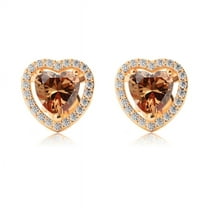 24k Yellow Gold 1 Carat Halo Heart Citrine Stud Earrings Plated by Paris Jewelry