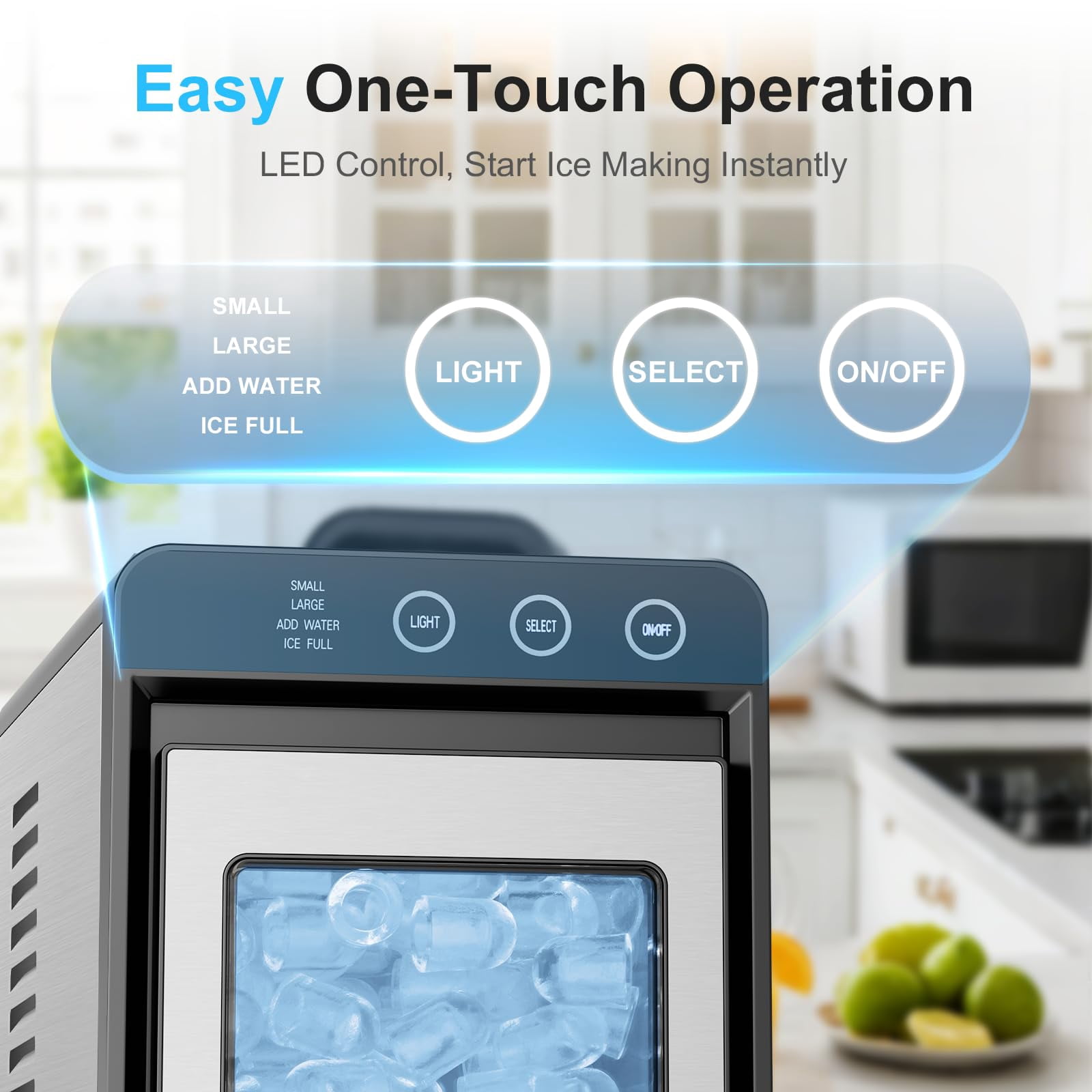 Ice Maker Countertop, 26Lbs/24H Ice Maker with 2 Sizes Bullet Ice, Interior Light, Self-Cleaning, Fast 8 Cubes in 6 Mins, Compact Ice Maker for Kitchen, RV, Personal Use, Stainless Steel
