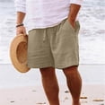 thumbnail image 2 of Inglocry Cotton Linen Bermuda Shorts Mens Casual Elastic Waist Drawstring Loose Lightweight Summer Beach Vacation Shorts with Pockets Army Green L, 2 of 3