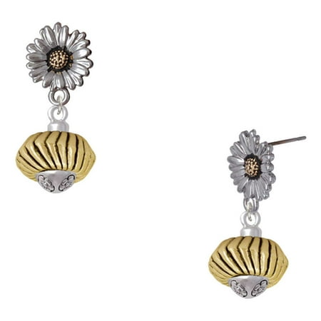 Delight Jewelry Gold-tone Large Angled Rope Spinner – Two-tone Daisy Flower Post Earrings
