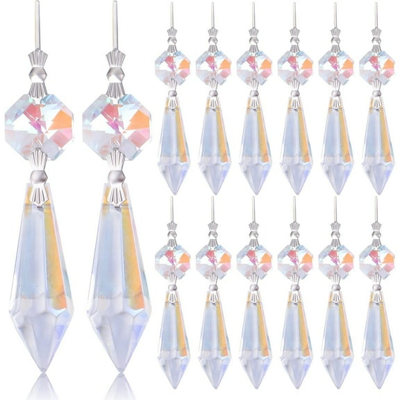 20 Pieces Chandelier Icicle Crystal U-Drop Prisms Lamp Parts Glass Pendants Beads for Wedding, Party or Holiday Decoration, 37mm, Purple