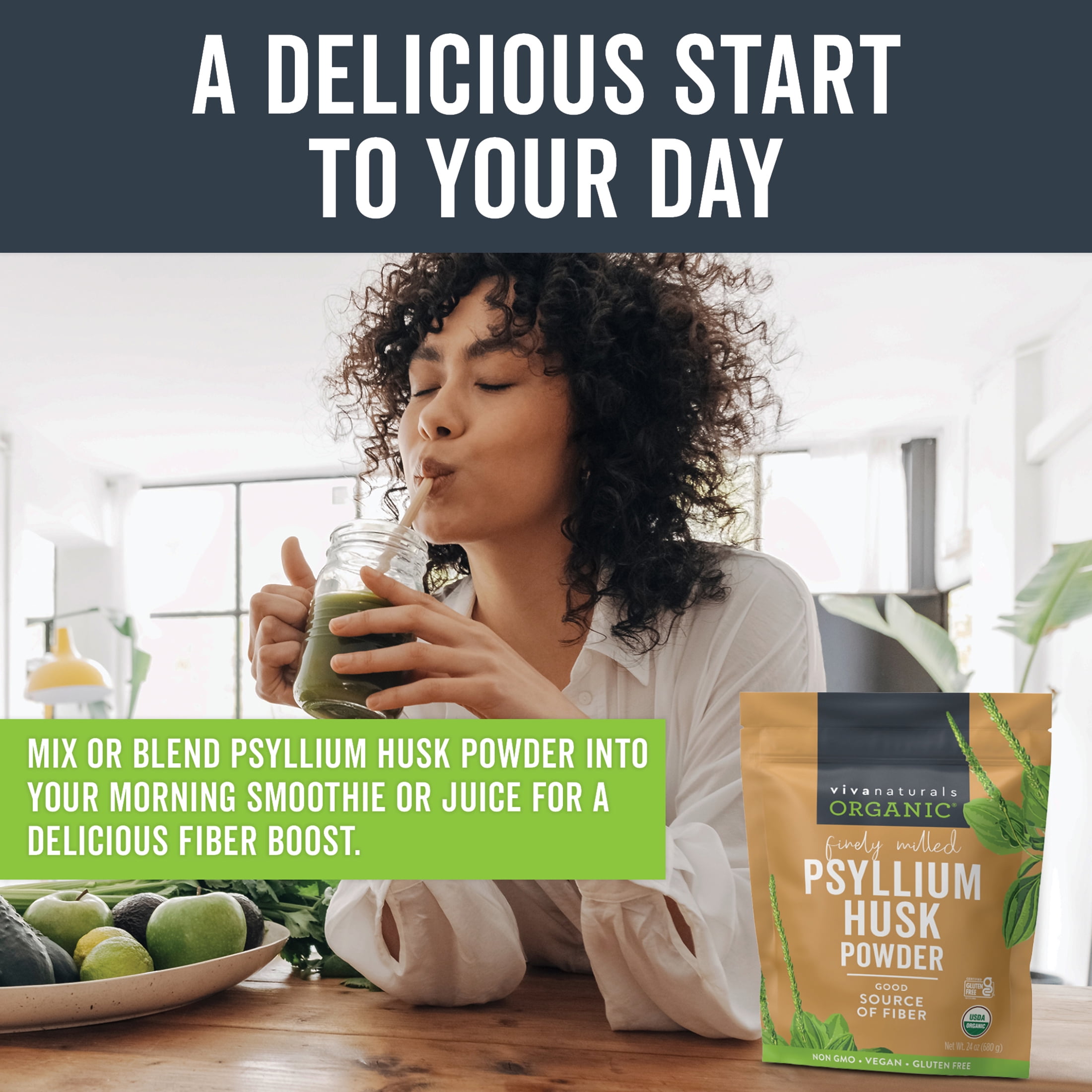 Viva Naturals Organic Psyllium Husk Powder, 24 oz-Finely Ground, Unflavored, Gluten-Free, Vegan, Keto and Paleo