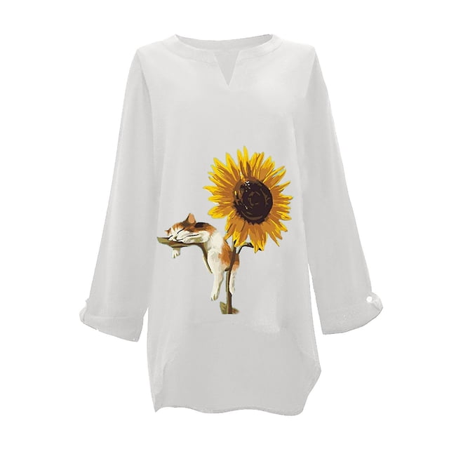 Blusa tipo camisa HUOGUO, talla grande, estampado floral, cuello en V, para mujer