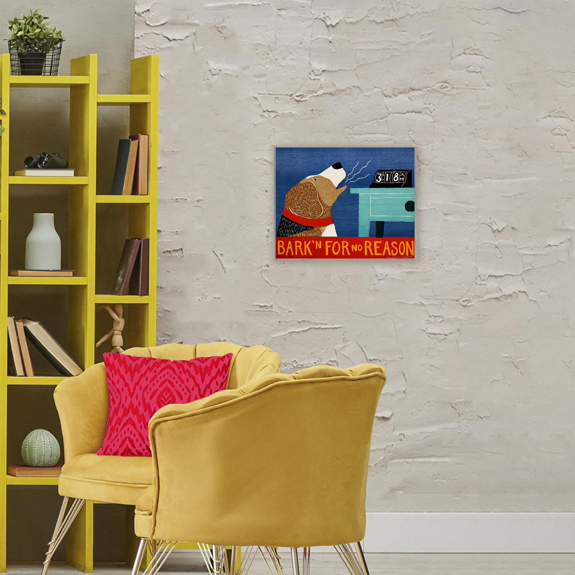 Bark'n For No Reason Gray Framed Giclee Art, design by Stephen Huneck