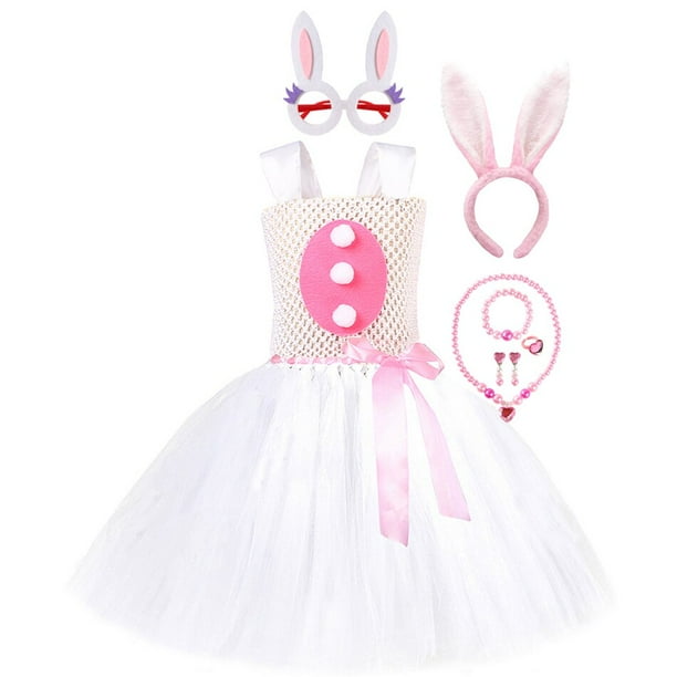 Bebé niñas conejo blanco Cosplay tutú vestidos Pascua conejito fiesta de cumpleaños ropa para niños princesa niño vestido de baile CostumeXL (8-9T) Gao Jinjia LED