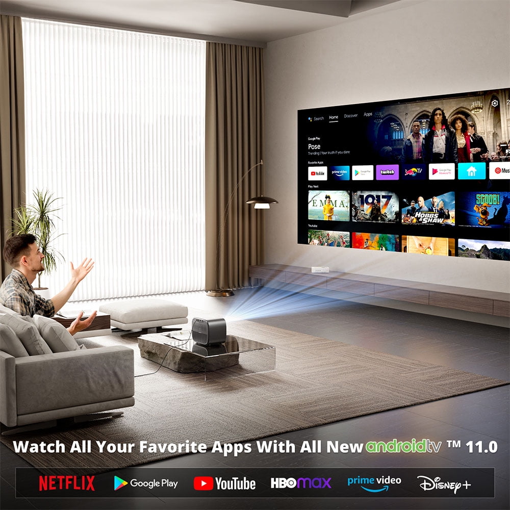 ETOE E3 Pro Google TV Smart Projector, 1080P FHD Home Theater Projector with 600 ANSI Lumens, 20W Audio, Auto Focus & Auto Keystone, Bluetooth WiFi, 4K Decoding, Black