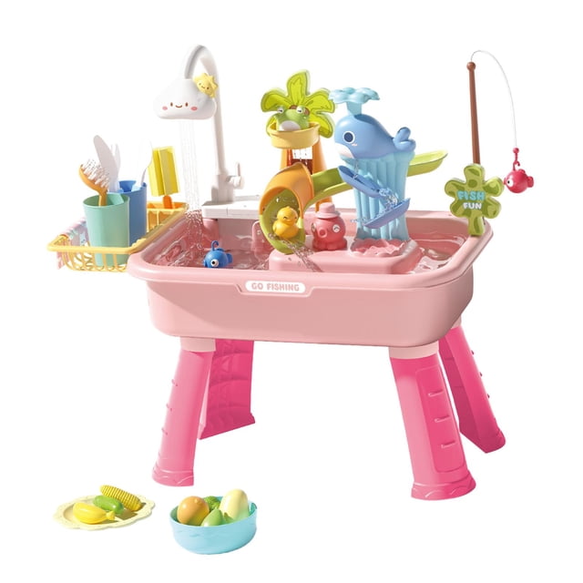 arctrm 43 Pieces Kids Kitchen Play Toys Pretend Playing Dishwashing Set Kitchen Playset Pink