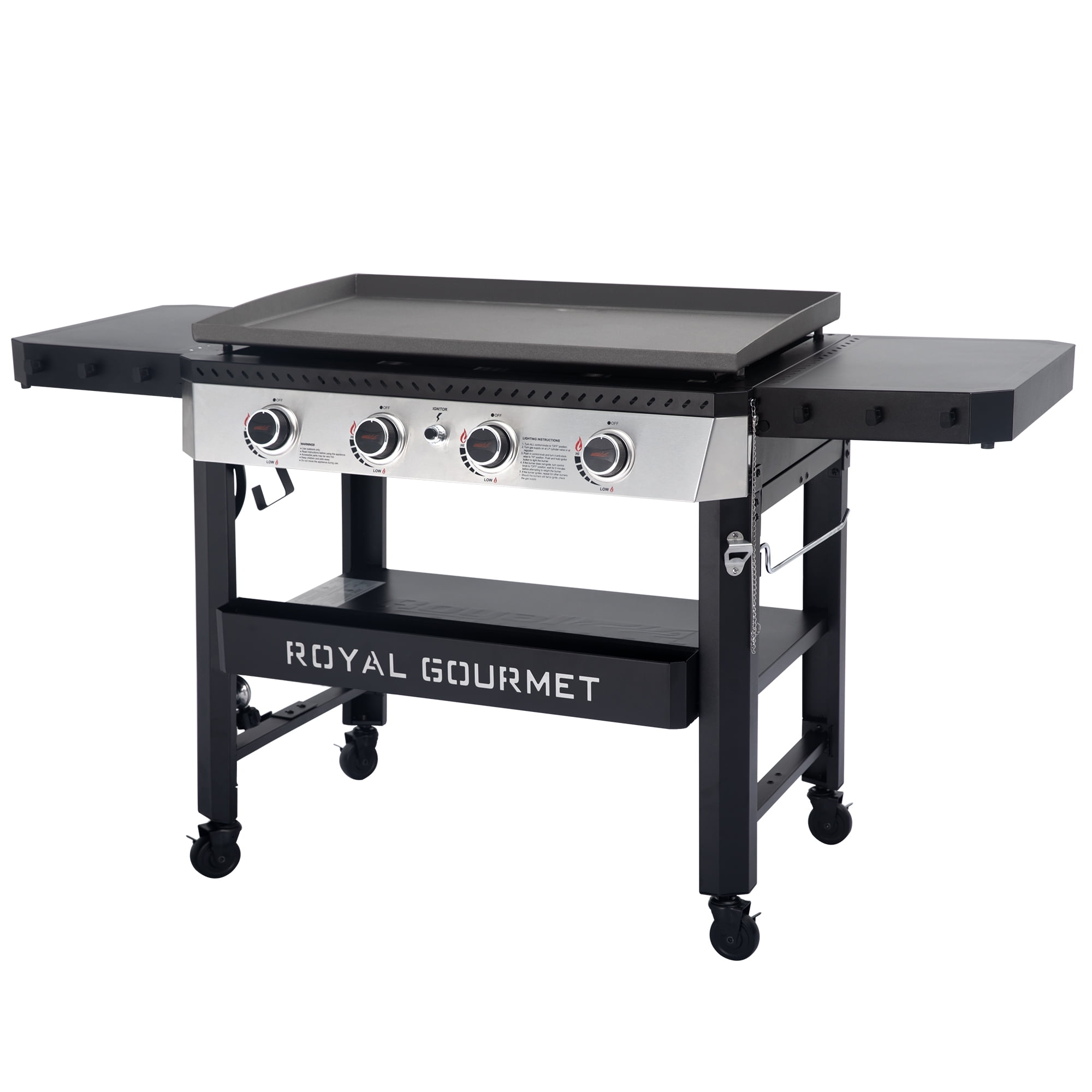 Royal Gourmet GB4007 34-inch 4-burner Propane Gas Griddle, Griddle with Collapsible Side Shelves and Front Basket