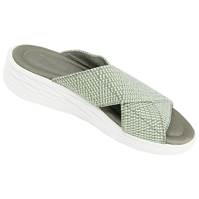Mikilon Women Stretch Cross Slide Sandals Summer Beach Wedge Platform Slippers Shoes