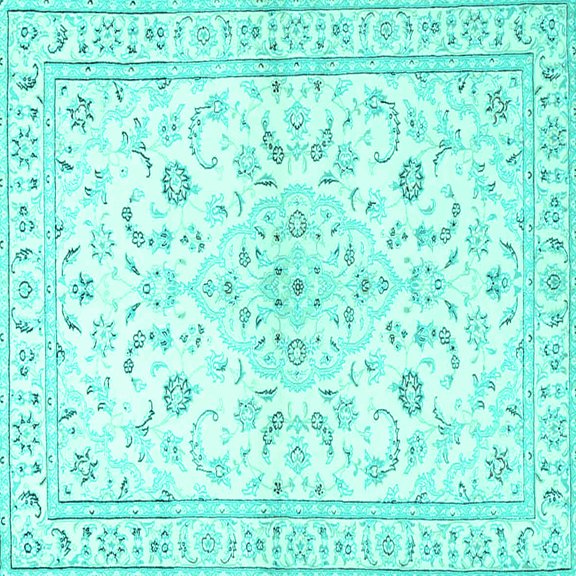 Ahgly Company Machine Washable Indoor Square Medallion Turquoise Blue Traditional Area Rugs, 6' Square
