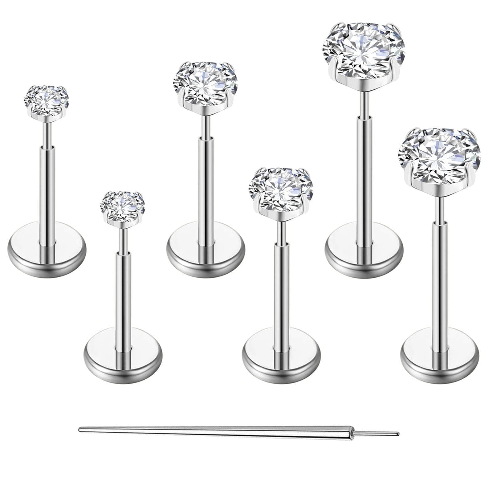 2Pcs 16G Stainless Steel Paw Print Cartilage Stud Earrings - Flat Back For Conch, Helix, Tragus, Lip Piercings