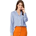 thumbnail image 1 of Camisa con Cuello en V y Solapa con Botones y Lunares en Forma de Corazón para Mujer Allegra K Azul M, 1 of 6
