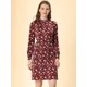 thumbnail image 5 of Vestido Floral De Una Línea De Manga Larga Con Columpio Hasta La Rodilla Y Cuello Simulado Para Mujer Rojo vino satinado S, 5 of 6