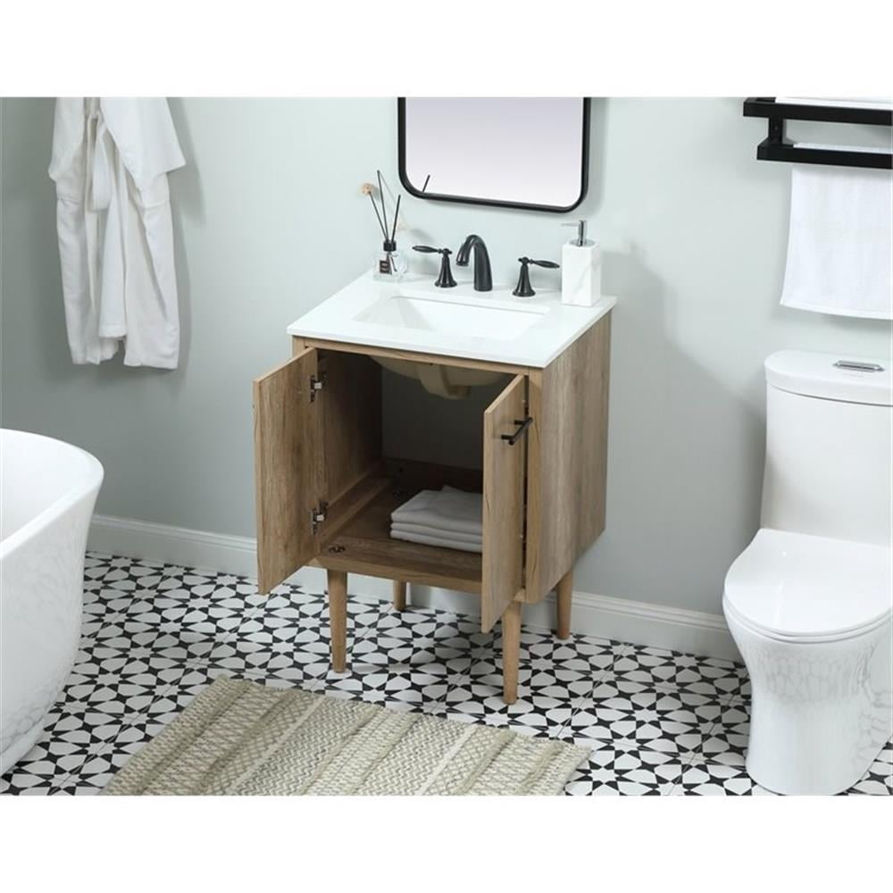 Elegant Decor Cyrus 24" Aluminum MDF Single Bathroom Vanity in Natural Oak