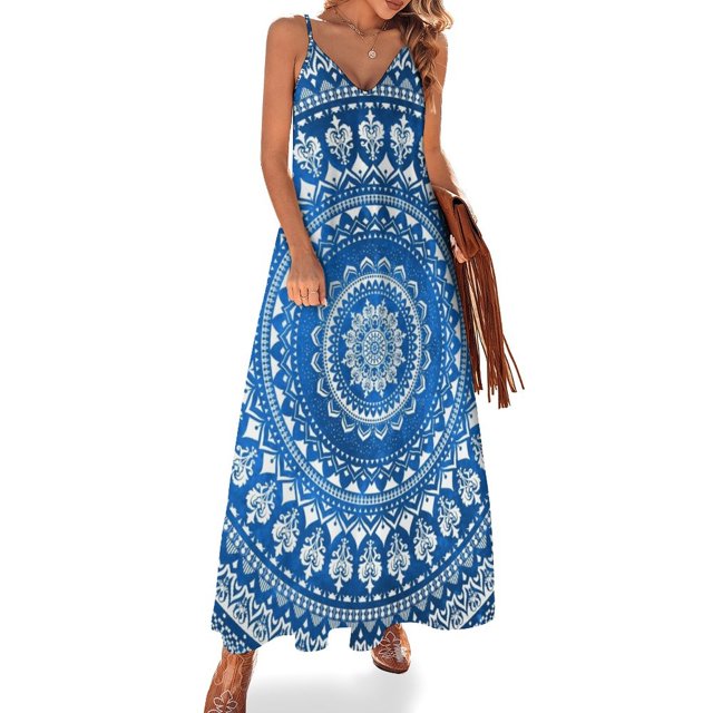 Vestido sin mangas azul mandala Vestidos de falda de verano para mujer Ropa de mujer vestidos de fiesta