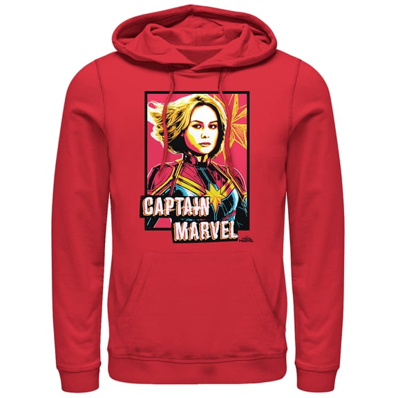 Men's Marvel Captain Marvel Artistic Portrait Pull Over Hoodie Red 2X Large