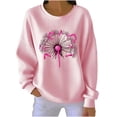 thumbnail image 2 of LEKWK Breast Cancer Sweatshirt for Women Ribbed Print Casual Drop Shoulder Tops Fall Long Sleeve Cozy Crewneck Sweatshirt Breast Cancer Awareness, 2 of 5