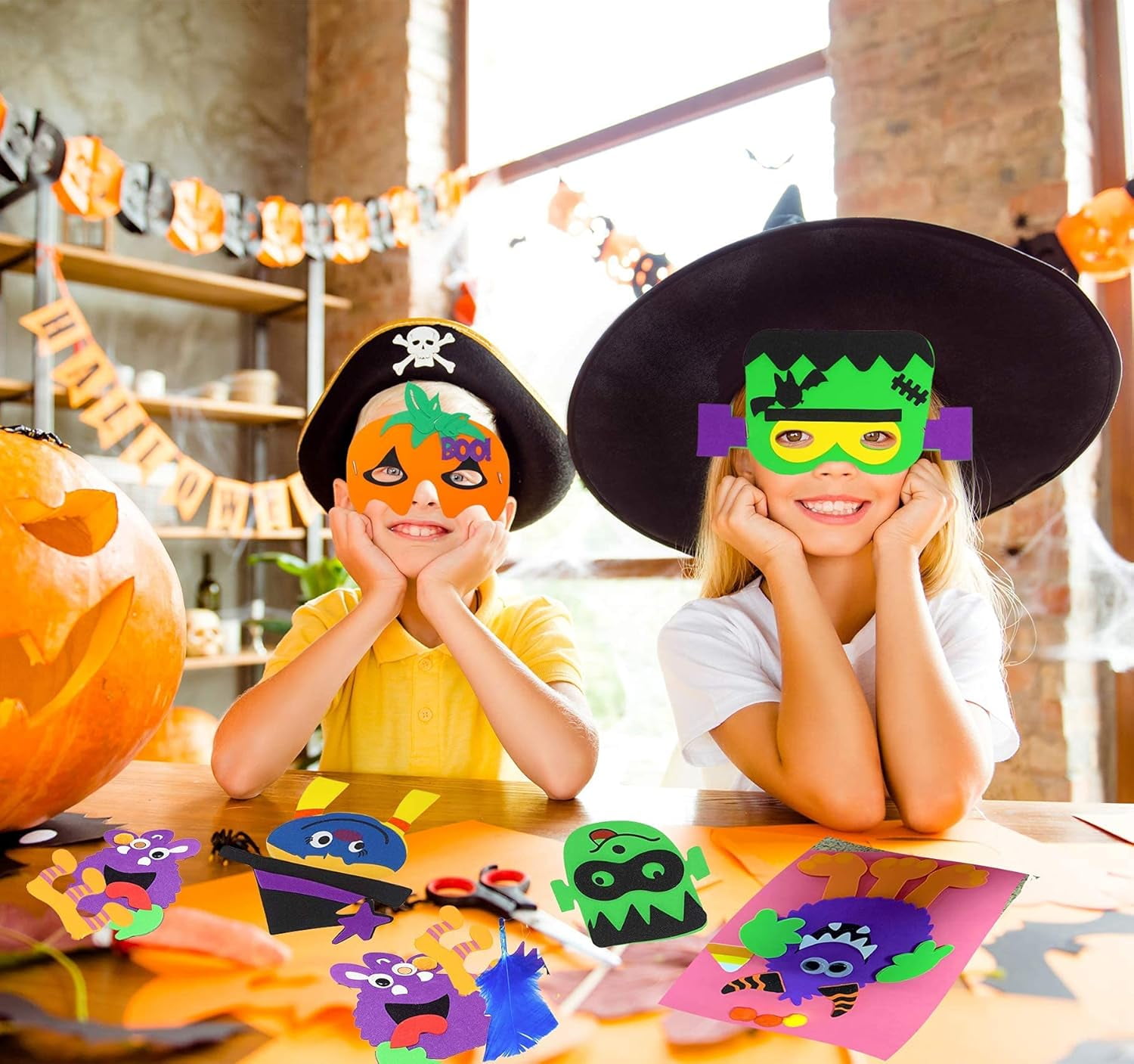 4E's Novelty 24 Pack Halloween DIY Masks Craft for Kids, Self-Adhesive Foam, Ages 3+