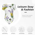 thumbnail image 4 of KLL Women 's Crew Neck Bodysuit Jumpsuits Lavender Flowers Print Short onesies Stretch T Shirts, 4 of 7