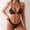 Coffee, variant on Women's Solid Color Lace Triangle Bikini Set Halter Adjustable Ties Backless Two-Piece Swimsuit Black XL(XL)