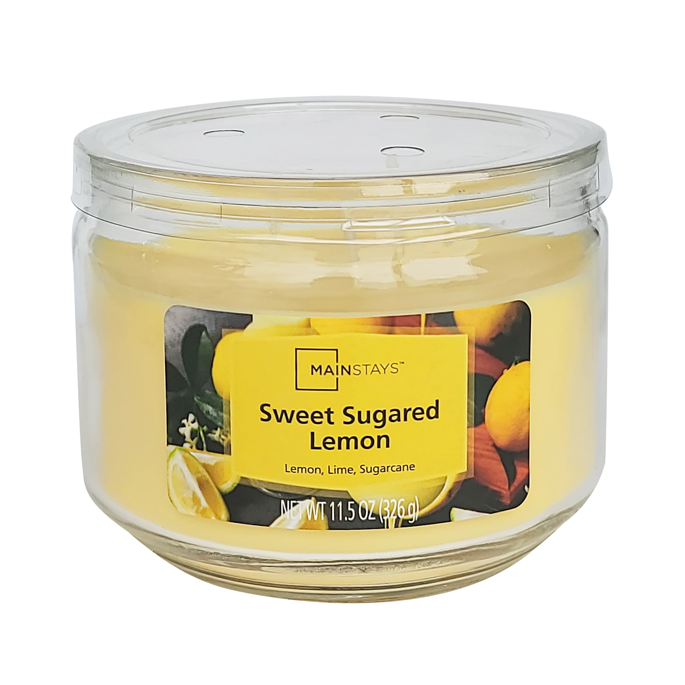 Mainstays 3-Wick Glass Jar Candle, Sweet Sugared Lemon, Yellow, 11.5 oz