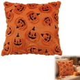 thumbnail image 2 of 3D Flocked Pumpkin Lantern Throw Pillow Cover, Orange Textured Pumpkin Face Square Decorative Cushion Case, Cozy Farmhouse Fall Halloween Sofa Accent Pillowcase, 2 of 7