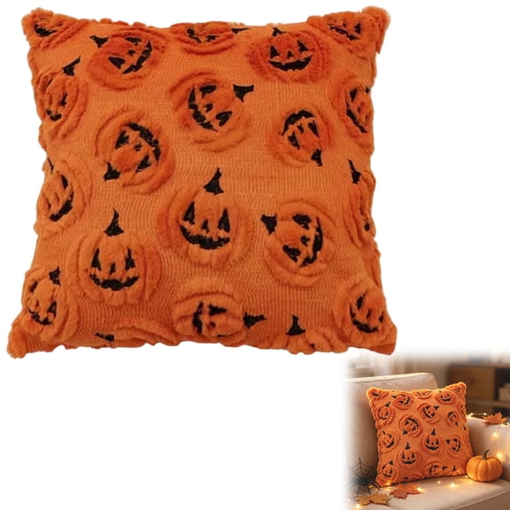 Halloween Throw Pillow, 18x18Inch Halloween Ghost Pumpkin Pillow,, Halloween Spooky Pumpkin Pattern Soft Plush Faux Couch Cushion Pillow, for Couch Sofa Bedroom Fall Holiday Decorations