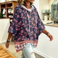 thumbnail image 5 of Women Casual Hooded Sweatshirt 3/4 Sleeve Floral Pattern Oversized Pullover Loose Fit Drawstring Hoodie Trendy Travel And Going Out Pullover Tops, 5 of 6