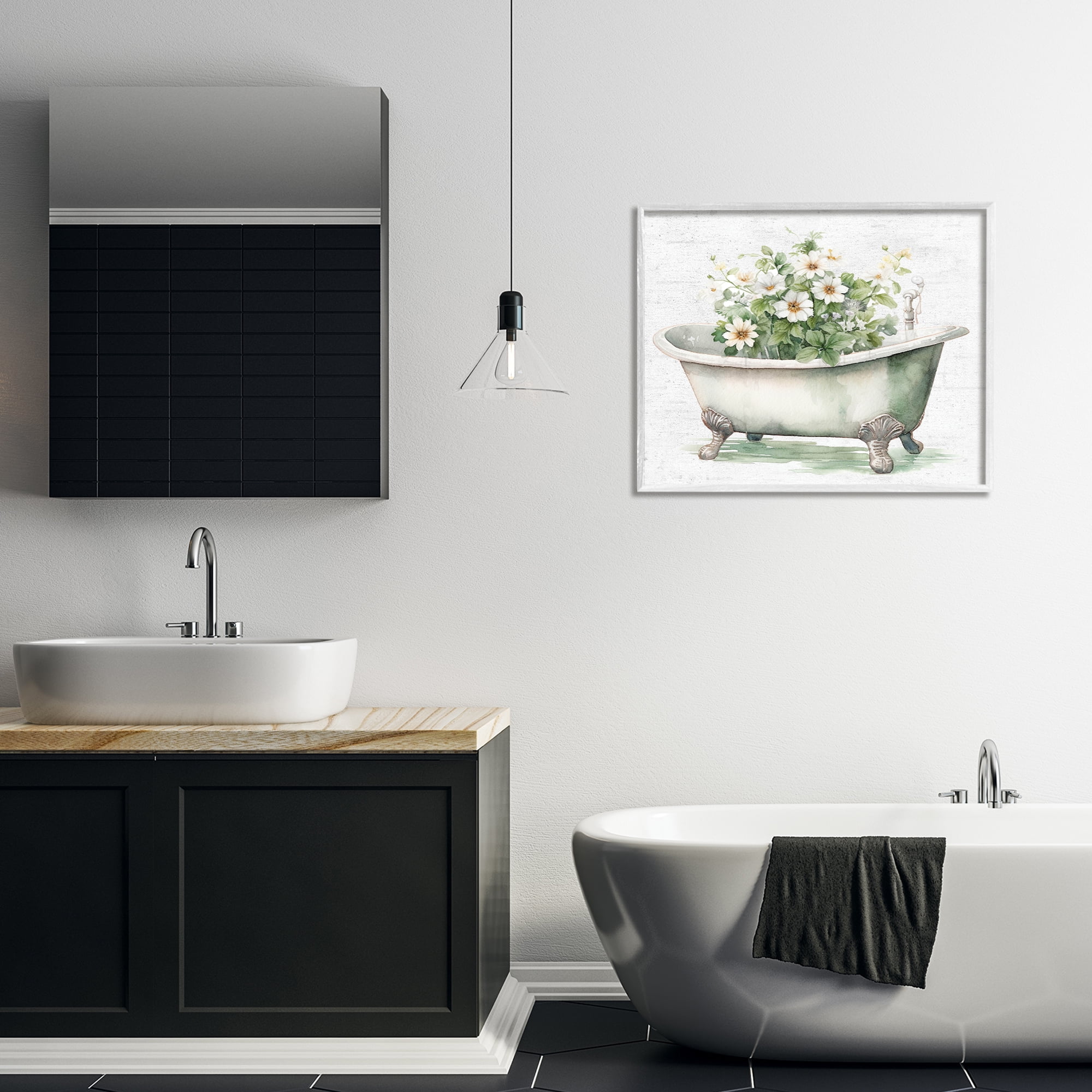 Boho Tub with Daisies White Framed Giclee Art, design by Lettered and Lined