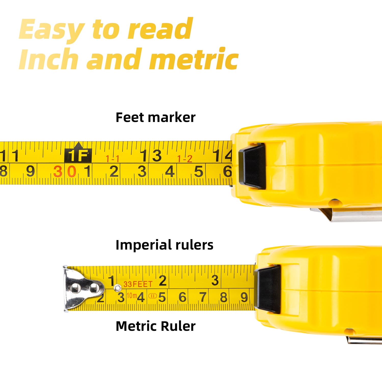Deli Measuring Tape Measure 25 ft, Metric, Imperial Measurement Tape, Retractable, Self-Lock, Yellow