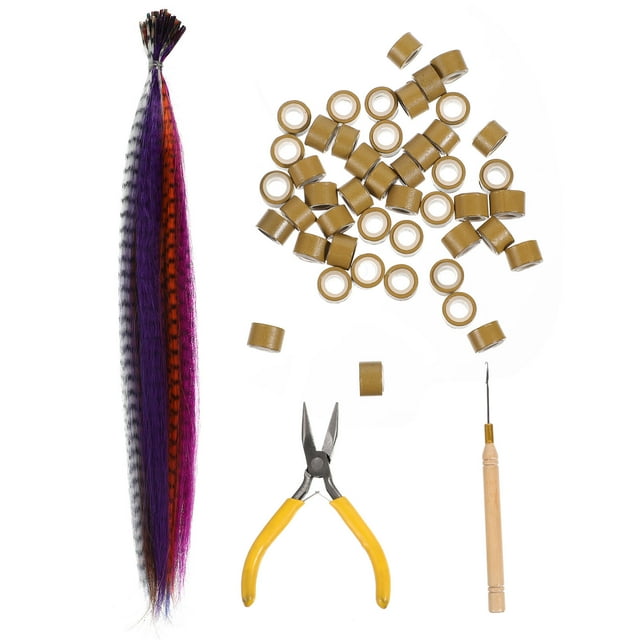 50Pcs Synthetic Feather Hair Extension Kit with Plier Crochet Hook and