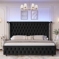thumbnail image 2 of Hiphuta Full Bed with LED Light, Full Size Platform Bed with Button Tufted Velvet Upholstered Headboard, Black, 2 of 8