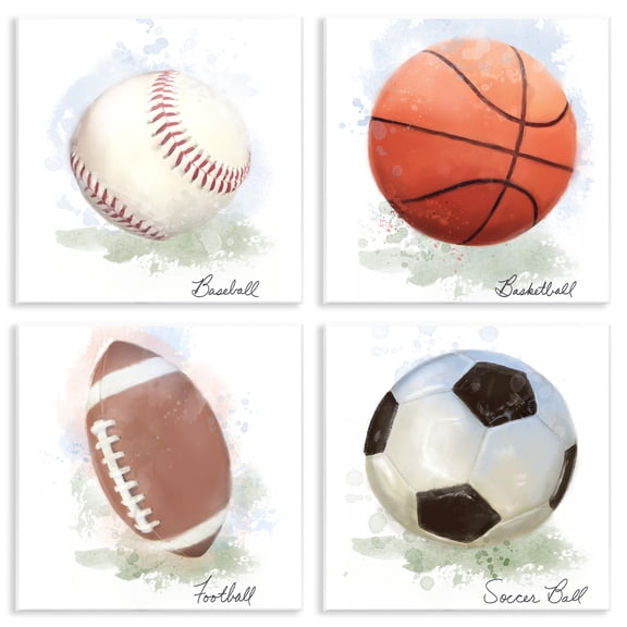 Stupell Industries Soft Pastel Sports Balls Sports & Sports Teams Painting Unframed Art Print Wall Art, 12 x 12, Set of 4