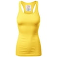 thumbnail image 1 of Women & Plus Solid Ribbed Knit Stretch Workout Racerback Tank Top (YELLOW, Large), 1 of 2