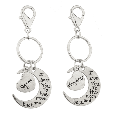 Mom Keychain - Lux Accessories Silvertone Mom n Daughter I love you to the Moon n Back Keychain